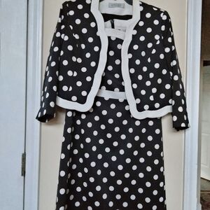 Kasper Black and White Polka Dot Skirt Set